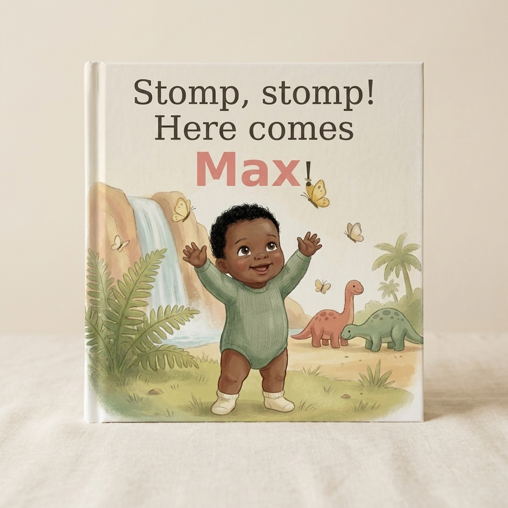 Personalized hardcover book on cream linen